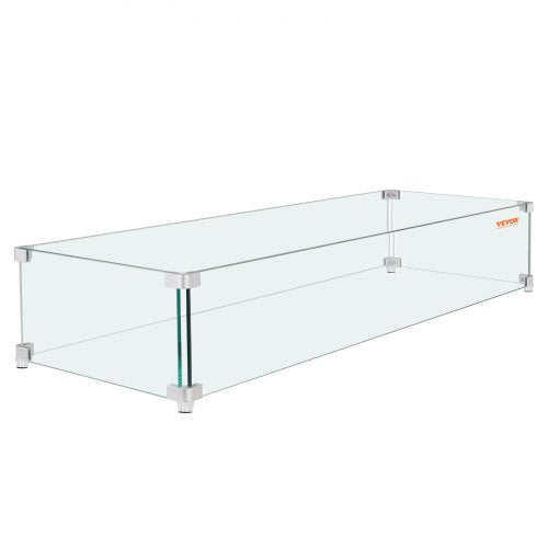 VEVOR Fire Pit Wind Guard, 38 x 10.5 x 6 Inch Glass Wind Guard, Rectangular Glass Shield, 0.3 Thick Fire Table, Clear Tempered Glass Flame Guard, Steady Feet Tree Pit Guard for Propane, Gas, Outdoor