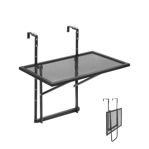 Balcony Hanging Table, 19 x 24 in Metal Folding Balcony Railing Table, Outdoor Balcony Bar Table for Railings, 5-Level Adjustable, Fit Railing from 1' to 4.7', Serving Table for Patio & Deck