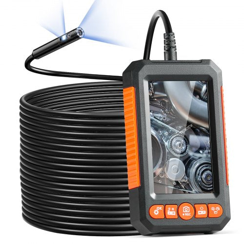 Endoscope Camera with Light, Dual Lens Borescope with 49.2FT Semi-Rigid Cable, 4.3' Screen 1080P Inspection Camera, 8 + 1 LED Lights, 4X Zoom, IP67 Waterproof Snake Camera for Auto, Plumbing