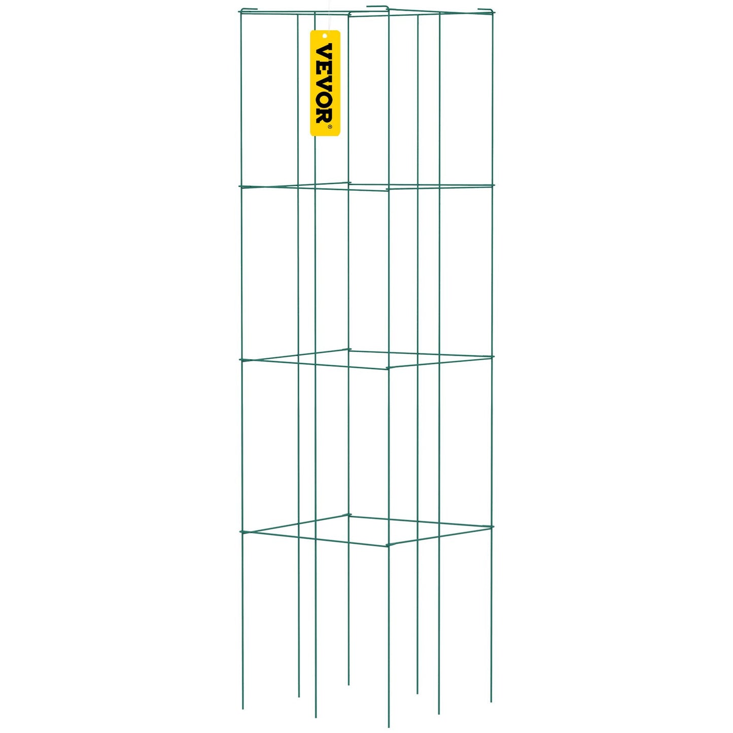 VEVOR Tomato Cages, 11.8 x 11.8 x 46.1, 10 Packs Square Plant Support Cages, Green PVC-Coated Steel Tomato Towers for Climbing Vegetables, Plants, Flowers, Fruits