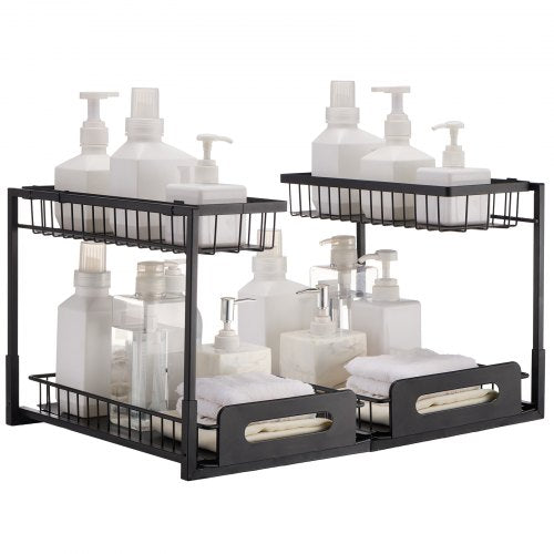 2-Tier Wire Pull Out Cabinet Under Sink Organizer 10.7x14.2 Drawer Basket 2PCS
