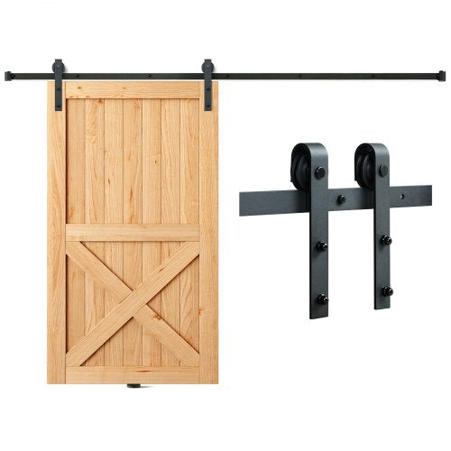 8FT Sliding Barn Door Hardware Kit, 330LBS Loading Heavy Duty Barn Door Track Kit for Single Door, Fit 3.7-4.3FT Wide and 1.3'-1.8' Thick Door Panel, with Smooth & Silent Pulley (J Shape)