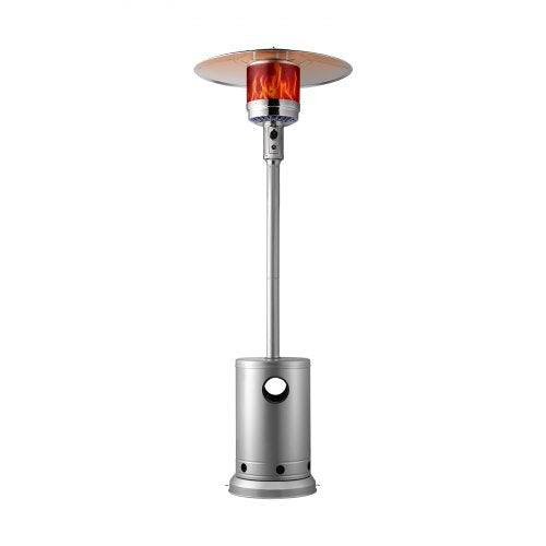 Patio Heater for Outdoor Use, 50000BTU Propane Heater Tall Hammered With Round Table Design, Metal Burner and Wheels, Fixed Outdoor Patio Flame Heater for Patio, Party, Backyard, Garden, Silver