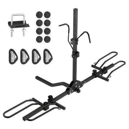 Hitch Mount Bike Rack, 2-Bike Platform Style, 80 LBS Max Capacity Bike Rack Hitch for 1.25-/2-inch Receiver, Titling and Folding Bike Carrier with Tires up to 2.4' Wide, for Car, SUV, Truck, RV