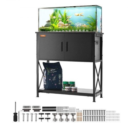 Aquarium Stand, 29 Gallon Fish Tank Stand, 28.7 x 16.5 x 30 in Steel and MDF Turtle Tank Stand, 242.5 lbs Load Capacity, Reptile Tank Stand with Storage Cabinet and Embedded Power Panel, Black