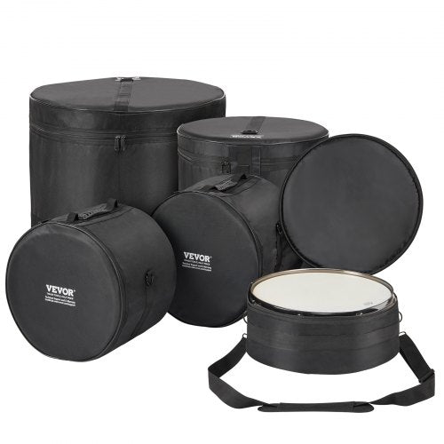 5-Piece Drum Bag Kit, Durable 1680D Oxford Material, Cushioned Cases with 1.5m Removable Shoulder Strap and Carry Handles, Collapsible, Fits 22'' Bass, 12''/13''/16'' Toms, 14'' Snare