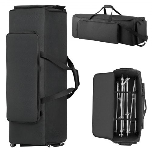 Drum Hardware Bag with Wheels, 1680D, Drum Set Equipment Carry Bag, Carrying Case with Sturdy Handle, Durable Zipper, Smooth PVC Wheels, Multiple Pockets, for Hardware and Stand Accessory, Black
