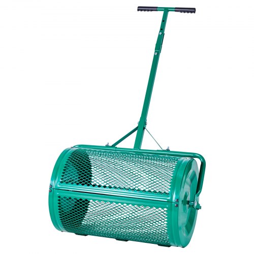 Compost Spreader, 24 in Wide Peat Moss Spreader with Push/Tow Handle, 4 Heights Adjustable, Powder-Coated Steel Garden Peat Moss Roller, Heavy Duty Grass Seed Spreaders for Planting Seeding
