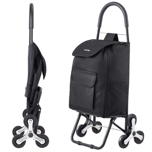 Stair Climber Trolley Dolly, 36L Folding Shopping Cart, Grocery Cart Trolley Laundry Stair Climbing Handcart with 6 Wheels & Oxford Cloth Bag, Foldable Cart for Shopping Grocery Laundry, Black