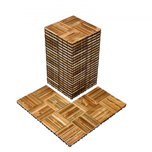 Interlocking Deck Tiles Solid Wood, 27 Pack,12'x12' Waterproof Camphor Pine Wood Flooring All Weather Use, Patio Floor Decking Covering Tiles for Porch Poolside Balcony Backyard, (Wooden)