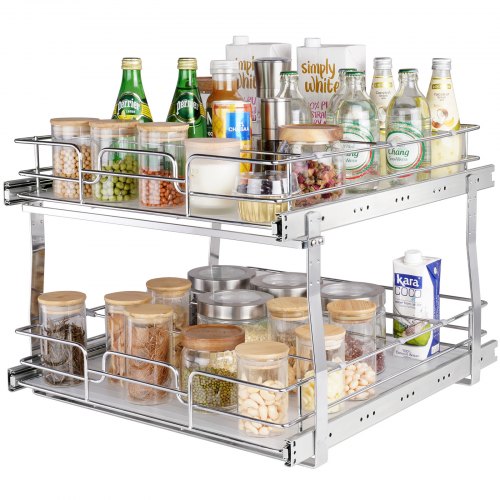 2 Tier 20'Wx21'Dx15'H Pull Out Cabinet Organizer, Heavy Duty Slide Out Pantry Shelves, Steel Roll Out Drawers, Sliding Drawer Storage for Home, 21.5'Wx22'Dx18'H Install Size for Cabinet