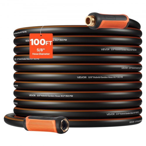 Garden Hose, 100 ft 5/8' Heavy Duty 4-Layer Rubber Water Hose, 150PSI Working & 600PSI Burst, Flexible & Non-kink Outdoor Waterhose with 3/4' Fitting, Lightweight Hoses for Gardening Cleaning