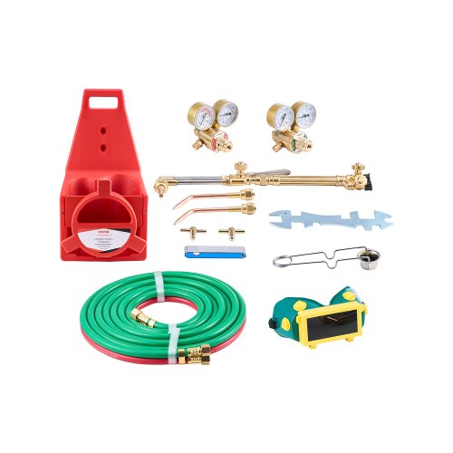 Oxygen Acetylene Torch Kit, Gas Welding Cutting Torch Kit, 14PCS Portable Oxy Acetylene Brazing Set with 177'' Twin-Hose, Cutting Nozzle, 2 Welding Tips & Cylinder Holder (without Gas Cylinder)