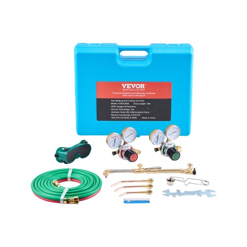 Oxygen Acetylene Torch Kit, Gas Welding Cutting Torch Kit, 14PCS Portable Oxy Acetylene Brazing Set with 177'' Long Twin-Hose, Cutting Nozzle, 3 Welding Tips & Carry Case (without Gas Cylinder)