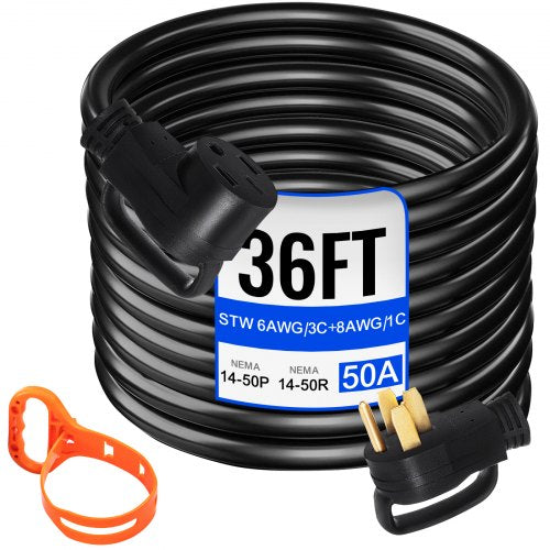36 FT 50 Amp RV Extension Cord NEMA 14-50P to 14-50R, 26.5mm Wire Diameter Heavy Duty RV Power Cord for Trailer Motorhome Camper with Handles