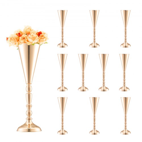 10PCS 43cm/16.9¡± Tall Wedding Flower Vase, Metal Wedding Trumpet Centerpiece, Gold Floral Stand Display Rack for Tables Wedding Dinner Party, Anniversary Ceremony Birthday Event Decor