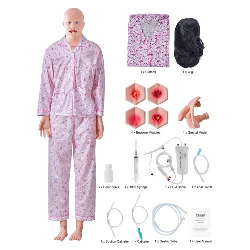 Nursing Training Manikin, Male/Female Life Size Demonstration Human Manikin for Nursing Training, Multifunctional Education Teaching Model, PVC Anatomical Mannequin Body Care Simulator Model