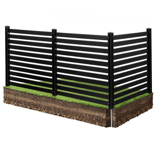 3 Panels Outdoor Privacy Screen, 50 x 48 in Air Conditioner Fence with 27.6 in Ground Stakes, Pool Equipment Enclosure, Vinyl Privacy Fence, Ideal for Trash Can and A/C Units, Black