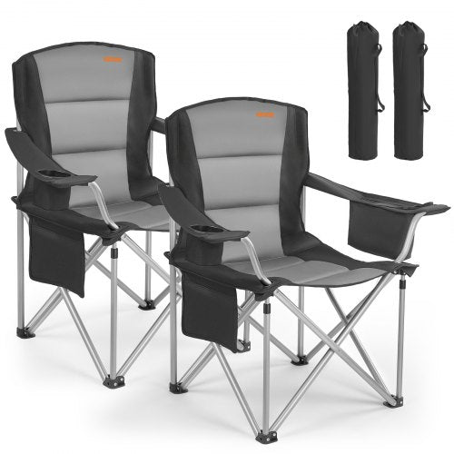 Oversized Camping Chairs, 450 lbs Heavy Duty Support, Portable Folding Camp Chairs with Padded Backrest & Armrests, Cup Holder & Side Pocket, Cooler Bag, Carry Bags for Outdoor, Fishing, 2 Pack