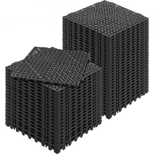 VEVOR Interlocking Tile 50PCS Black, Drainage Tiles 12 x 12 Splicing, Soft PVC Interlocking Drainage Floor Tiles, Non-Slip Drainage Holes for Restroom, Bathroom, Kitchen, Pool, Wet Areas
