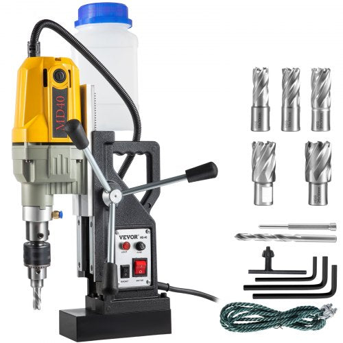 Magnetic Drill, 1100W 1.57\' Boring Diameter, 2697lbf/12000N Portable Electric Mag Drill Press with 7 Bits, 580 RPM Max Speed Drilling Machine for any Surface and Home Improvement