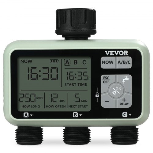 Water Timer, 3 Outlets, Hose Watering Sprinkler Timer, with 3 Independent Watering Zone LCD Display Rain Delay Mode Manual Mode 360¡ã Brass Inlet Metal Filter, IPX6 Waterproof for Yard Watering