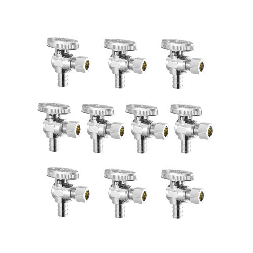 10 Pack Angle Stop Valve, Water Shut Off Valve 1/2' PEX x 3/8' OD Compression, 1/4 Turn?Chrome Plated Brass Shutoff Valves for Bathroom Kitchen Toilet Shower Plumbing
