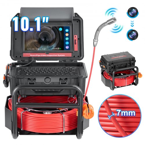 Sewer Camera, 165 ft/50m, Self-Leveling Drain Camera with 10.1' Touchscreen, 512Hz Transmitter & Distance Counter, IP67 Snake Plumbing Camera with Lights-12 LED, 32GB Card for Duct Pipe