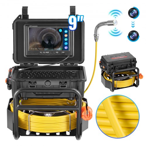 Sewer Camera, 230 ft/70m, Self-Leveling Drain Camera with 512Hz Transmitter, Distance Counter, 9' Screen 1080P HD Snake Plumbing Camera with Light-12 LED & 32GB Card for Duct Pipe