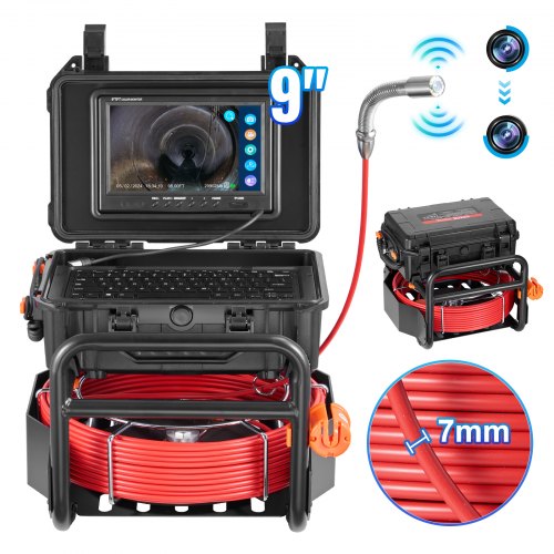 Sewer Camera, 98 ft/30m, Self-Leveling Drain Camera with 512Hz Transmitter, Distance Counter, 9' Screen 1080P HD Snake Plumbing Camera with Light-12 LED & 32GB Card for Duct Pipe