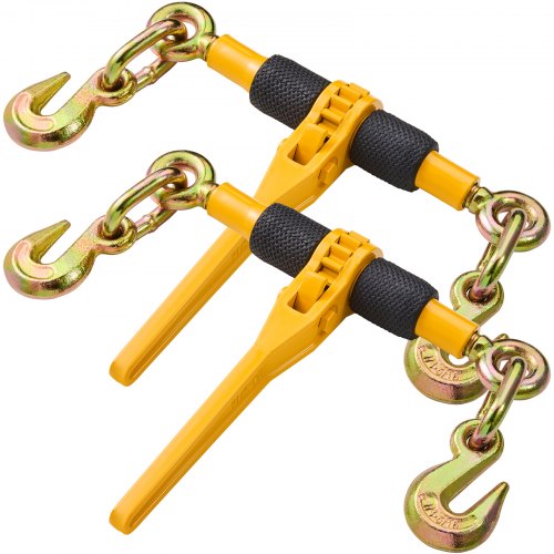 Ratchet Chain Binders, 1/4'-5/16', 2600 lbs Safe Working Load, 2 Pack Load Binder with 2 Grab Hooks, Tie Downs for Transport Chain, Heavy Duty Tow Chain Ratchet Binders for Flatbed Truck Trailer