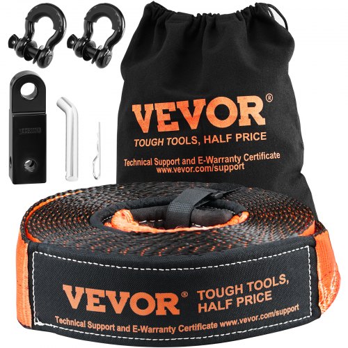 Off-Road Recovery Kit, 3' x 30', Heavy Duty Winch Recovery Kit with 30,000 lbs Tow Strap, 44,092 lbs D-Ring Shackles, Shackle Receiver and Storage Bag, for ATVs, Jeeps, Off-Road Vehicles, Trucks