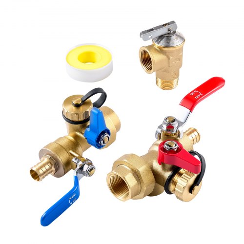 Water Heater Kit, 3/4 Inch Tankless Water Heater Service Valve Kit with 2PCS 3/4¡å NPT to 3/4¡å PEX-B Isolation Valves, Pressure Relief Valve, Lead-Free Brass, Fits Most Tankless Waters Heaters