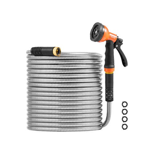 Metal Garden Hose 75 ft, Rust Proof Stainless Steel Water Hose, Heavy Duty Backyard Hose with 10 Function Nozzle, No-Kink & Flexible Water Pipe, Lightweight Metal Hose for Yard, Outdoor