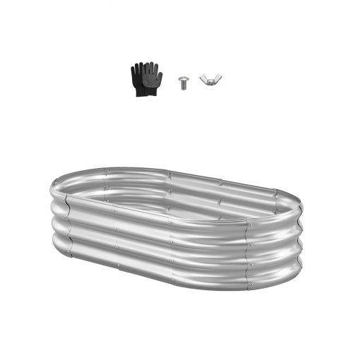 Metal Raised Garden Bed, 4 x 2 x 1 ft Oval Outdoor Galvanized Planter Garden Box, Open Bottom Design, Large Planter Raised Bed for Growing Vegetables, Flowers, and Succulents, Galvanized Color