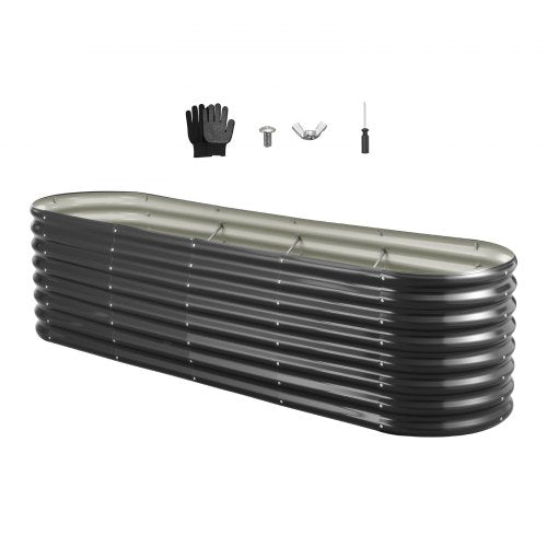 Metal Raised Garden Bed, 8 x 2 x 2 ft Oval Outdoor Galvanized Planter Garden Box, Open Bottom Design, Large Planter Raised Bed for Growing Vegetables, Flowers, Herbs, and Succulents, Dark Gray