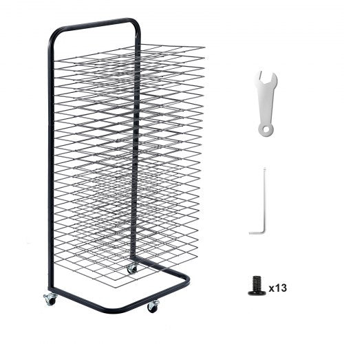 Art Drying Rack, 25 Removable Shelves 17 x 13 x 39.4 inch Paint Drying Rack With Lockable Wheels, Carbon Steel Painting Drying Rack for Artwork in Classroom, Art Studios and Schools, Black