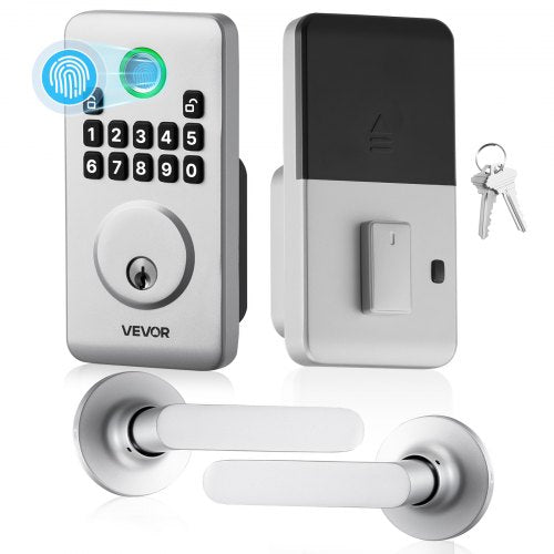 Fingerprint Door Lock Set, Electronic Biometric Deadbolt Keyless Entry Door Lock with Handle, Pioneering Easy-Grip Design, Auto Locking, One-Time Code, Anti-Peeking Password, for Home, Silver