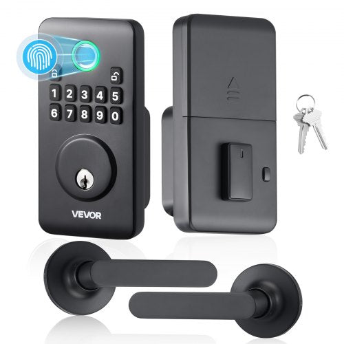 Fingerprint Door Lock Set, Electronic Biometric Deadbolt Keyless Entry Door Lock with Handle, Pioneering Easy-Grip Design, Auto Locking, One-Time Code, Anti-Peeking Password, Matte Black