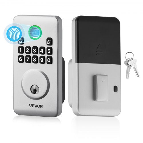 Fingerprint Door Lock, Electronic Biometric Deadbolt with Pioneering Easy-Grip Design, Auto Locking, One-Time Code, Anti-Peeking Password, Keyless Entry Door Lock for Home, Apartment, Silver