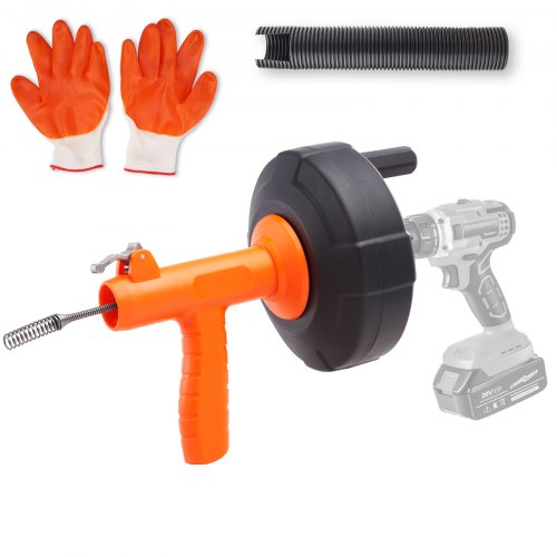 Drain Auger 25Ft, Plumbing Snake Auto Feed, Plumbers Snake with Drill Attachment, Pipe Snake Drain Clog Remover for Kitchen Bathroom Shower Sink with Protective Hose and Gloves