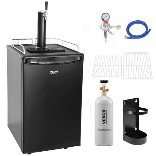 Beer Kegerator, Single Tap Draft Beer Dispenser, Full Size Keg Refrigerator with Shelves, CO2 Cylinder, Drip Tray & Rail, 32¡ãF- 50¡ãF Temperature Control, Holds 1/6, 1/4, 1/2 Barrels, Black