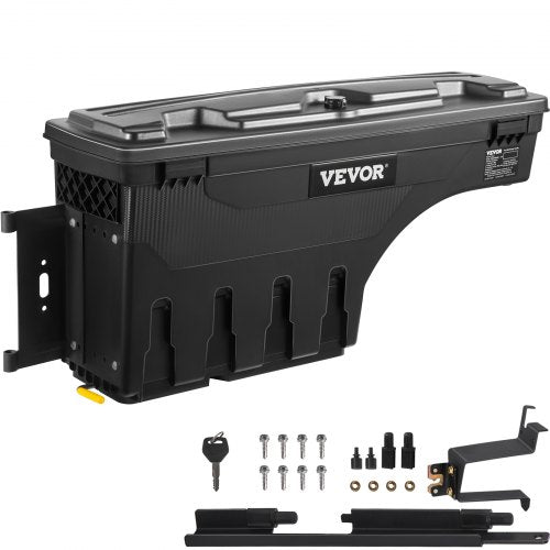Truck Bed Storage Box, Lockable Lid, Waterproof ABS Wheel Well Tool Box 6.6 Gal/20 L, Compatible with Chevrolet Silverado 1500 GMC Sierra 1500 2019-2020, Driver Side, Black
