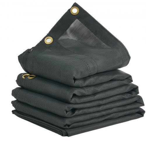 Dump Truck Mesh Tarp, 6 x 14 ft, PVC Coated Black Heavy Duty Cover with 5.5' 18oz Double Pocket, Brass Grommets, Reinforced Double Needle Stitch Webbing Fits Manual or Electric Dump Truck System