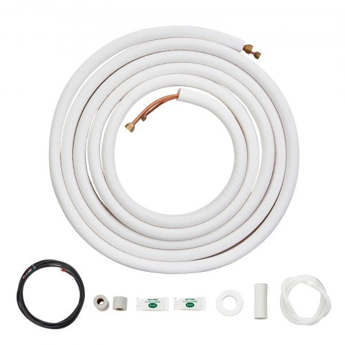 25FT Mini Split Line Set, 1/4' & 3/8' O.D Copper Pipes Tubing and Triple-Layer Insulation, for Air Conditioning or Heating Pump Equipment & HVAC with Rich Accessories (27ft Connection Cable)