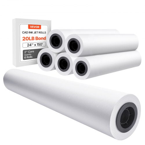 Wide Format Paper, 24 in x 150 ft Plotter Paper, 6 Rolls CAD Bond Rolls with 2 in Core, 20 LB Bond Paper Rolls, Idea for CAD Drawings, Engineering Plans, GIS Maps & Architectural Designs