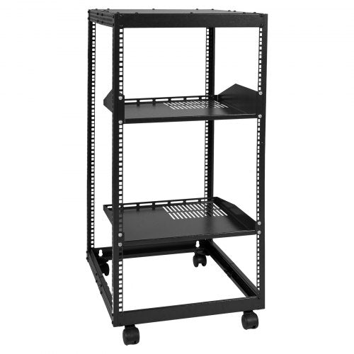 20U Open Frame Server Rack, 23-40 in Adjustable Depth, Free Standing or Wall Mount Network Server Rack, 4 Post AV Rack with Casters, Holds All Your Networking IT Equipment AV Gear Router Modem