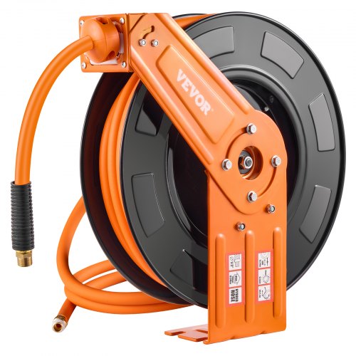 Retractable Air Hose Reel, 1/2 IN x 50 FT Hybrid Air Hose Max 300PSI, Air Compressor Hose Reel Auto-Rewind with 5FT Lead in, Ceiling/Wall Mount Heavy Duty Single Arm Steel Reel, 1/2' NPT Fitting