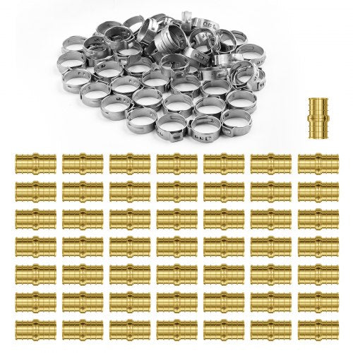 Pipe Fittings, 3/4' 50PCS Brass Pipe Fittings, Clamp-style Straight-Through Pipe Connector Brass Air Fittings, Heavy Duty Plumbing Fittings Tube Adapter for Heating/Shower Systems,Water Pipes
