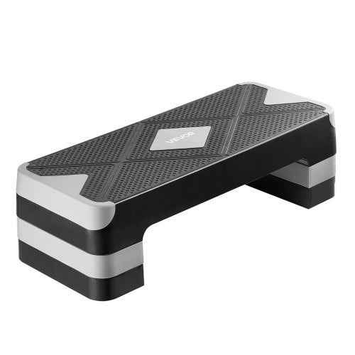 Aerobic Exercise Step Platform, 28-Inch Workout Aerobic Stepper, Height Adjustable Fitness Training Step Deck Trainer with 4 Risers, Non-Slip Surface Bench for Home Gym Cardio Strength, Gray